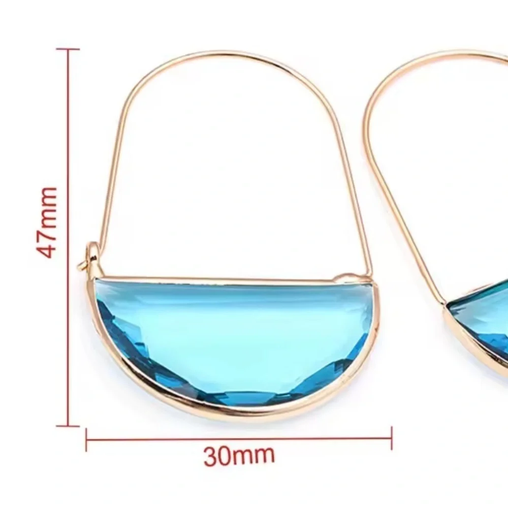 Anthropologie Blue Glass Crescent Hoop Gold Earrings